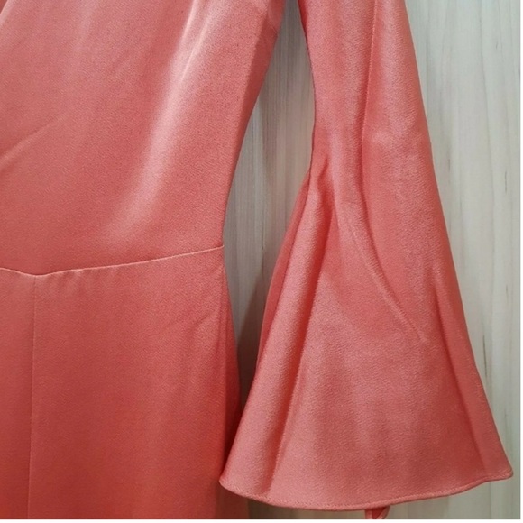 $724 ALEXIS “Raine” Flared Satin Jumpsuit in Rose Madder - Picture 15 of 16